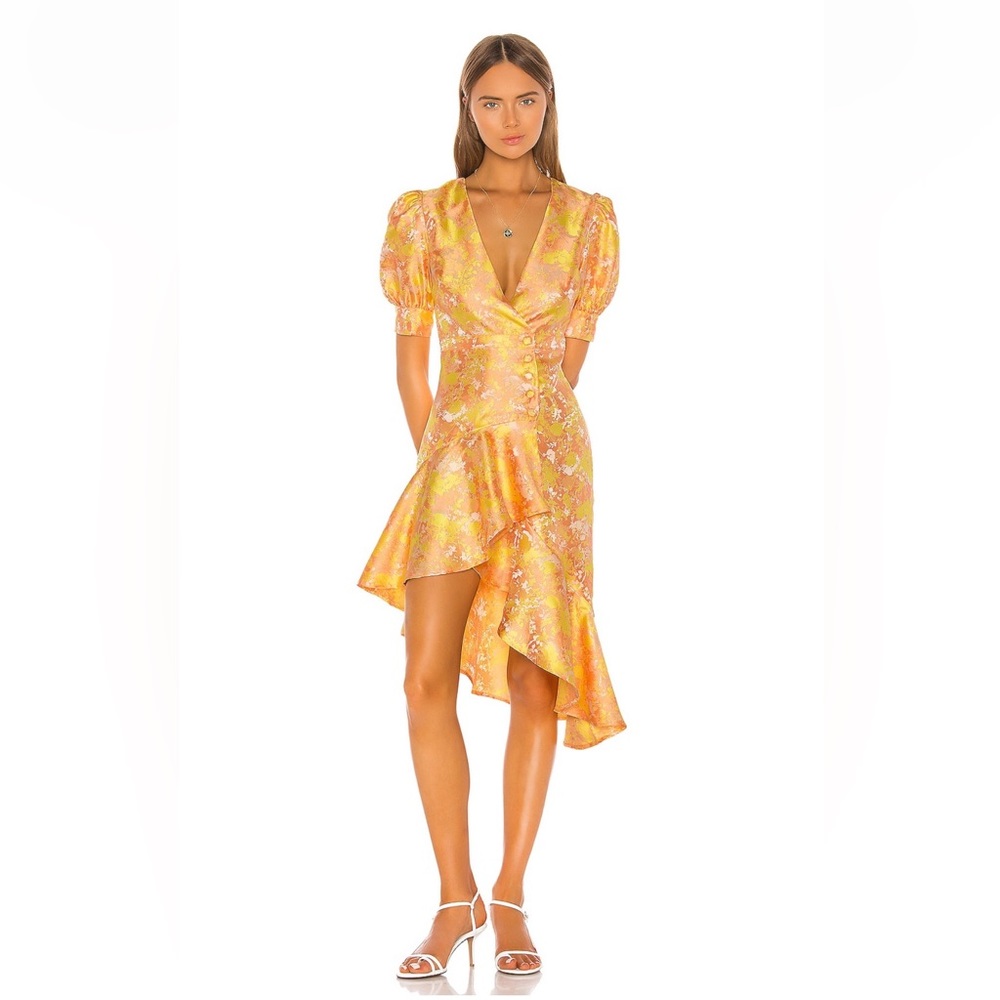 Song of Style Yellow Orange Floral Asymmetrical Dress
